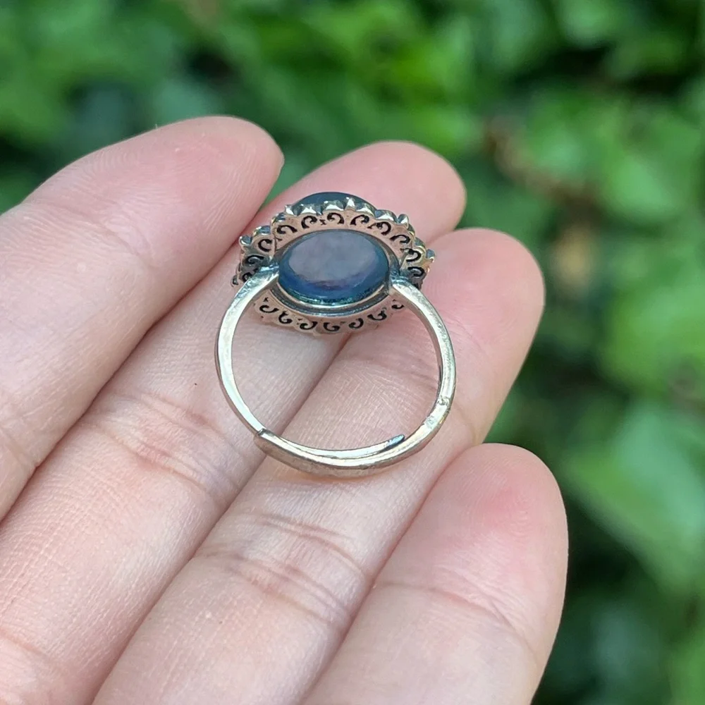 Sterling silver 925‎ stamped adjustable round aquamarine ring 0131